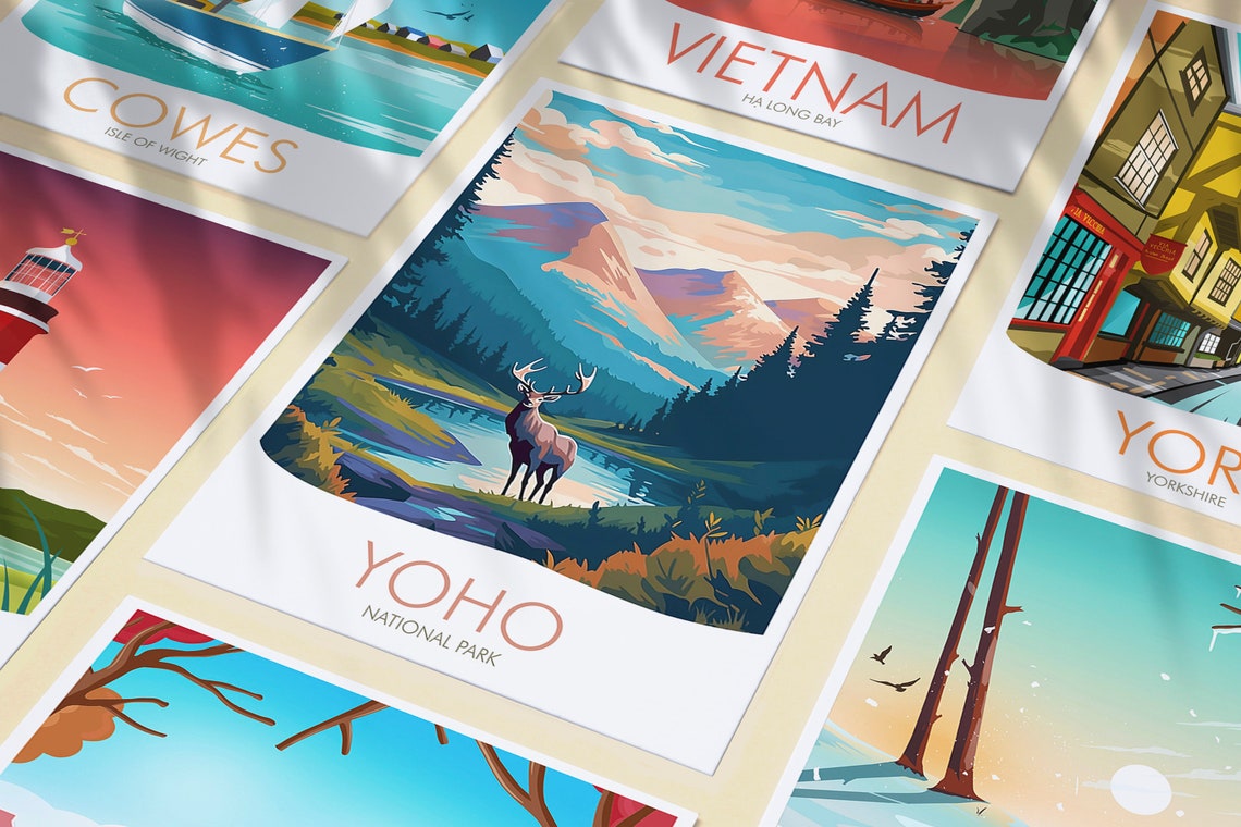 Yoho National Park Canada Stag Lakeside Peaks Scenic Travel Poster - Image 3
