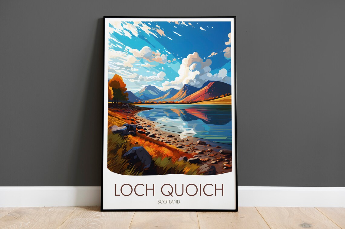 Loch Quoich Scotland Autumn Lakeshore Highland Mountains Poster