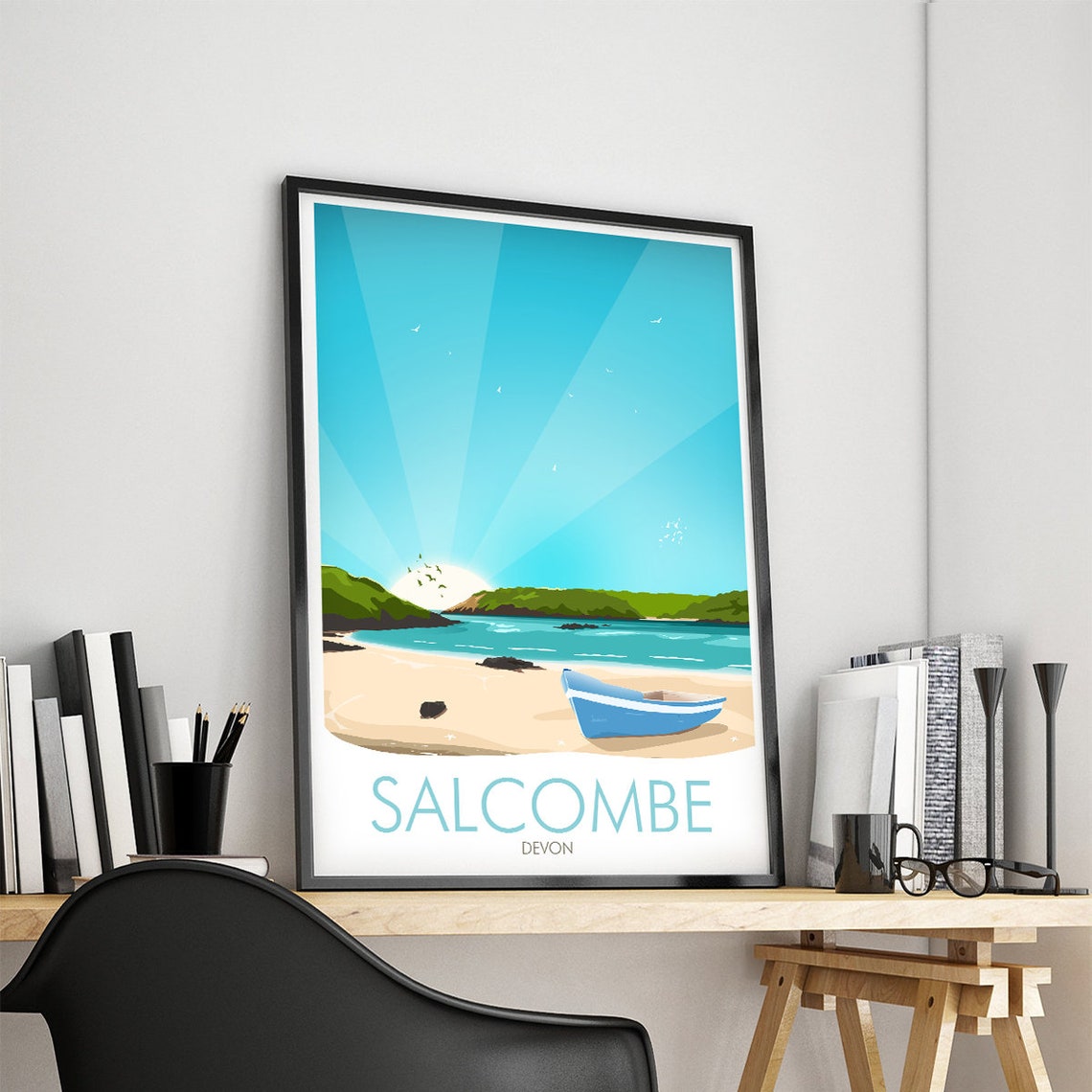 Salcombe Devon Beach Boat Blue Sky Coastal Seaside Art Poster - Image 4
