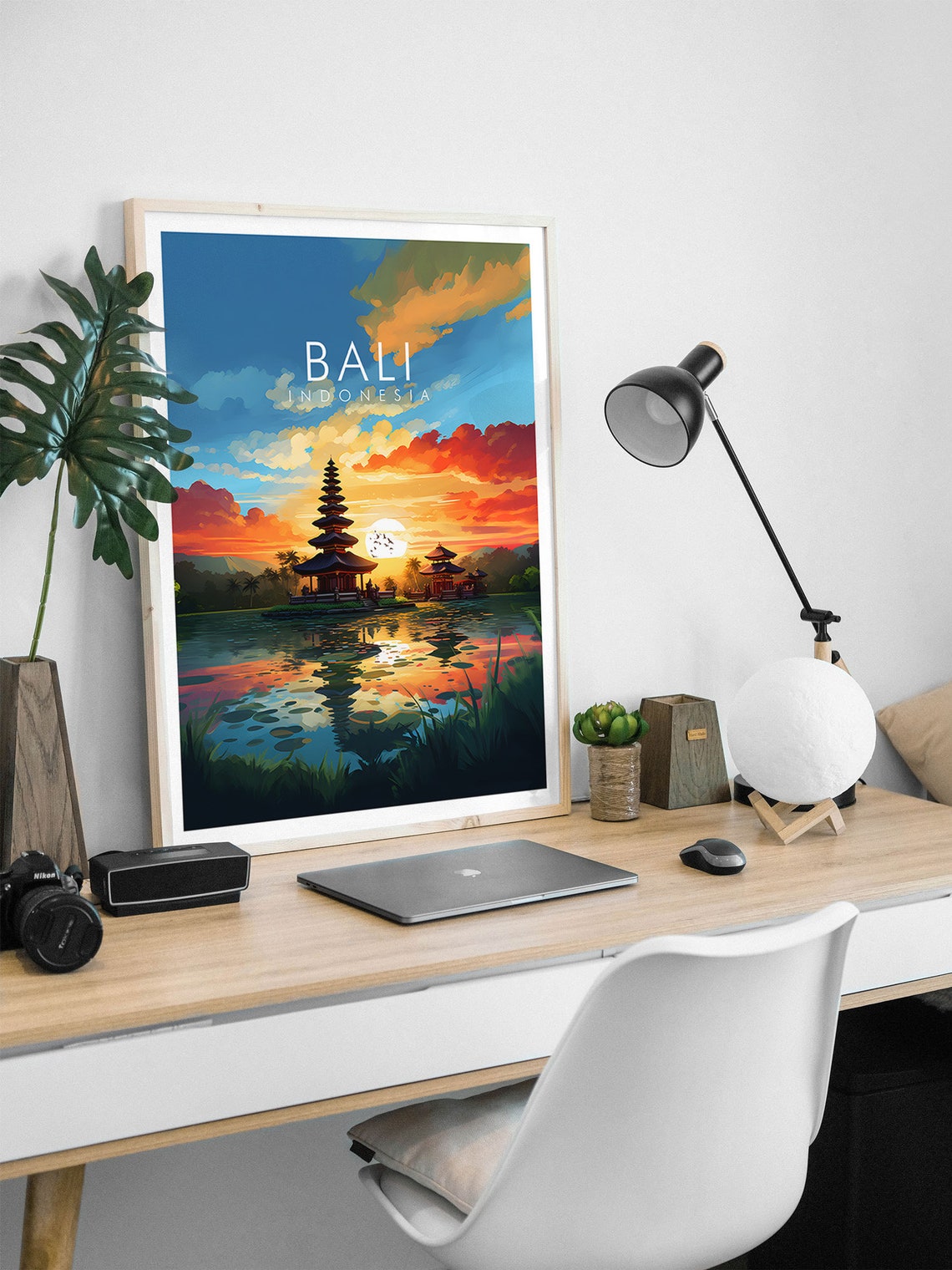 Bali Indonesia Temple Sunset Lake Reflection Tropical Poster - Image 2