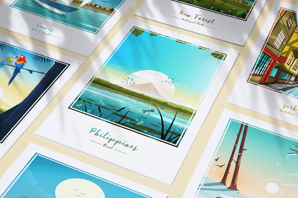 Philippines Bicol Volcano Lake Sunrise Dragonfly Nature Art Poster - Image 3