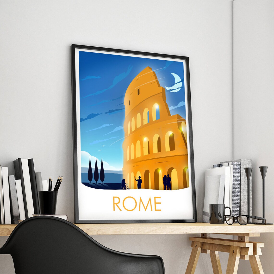 Rome Italy Colosseum Night Moon Ancient Landmark Vintage Art Poster - Image 4