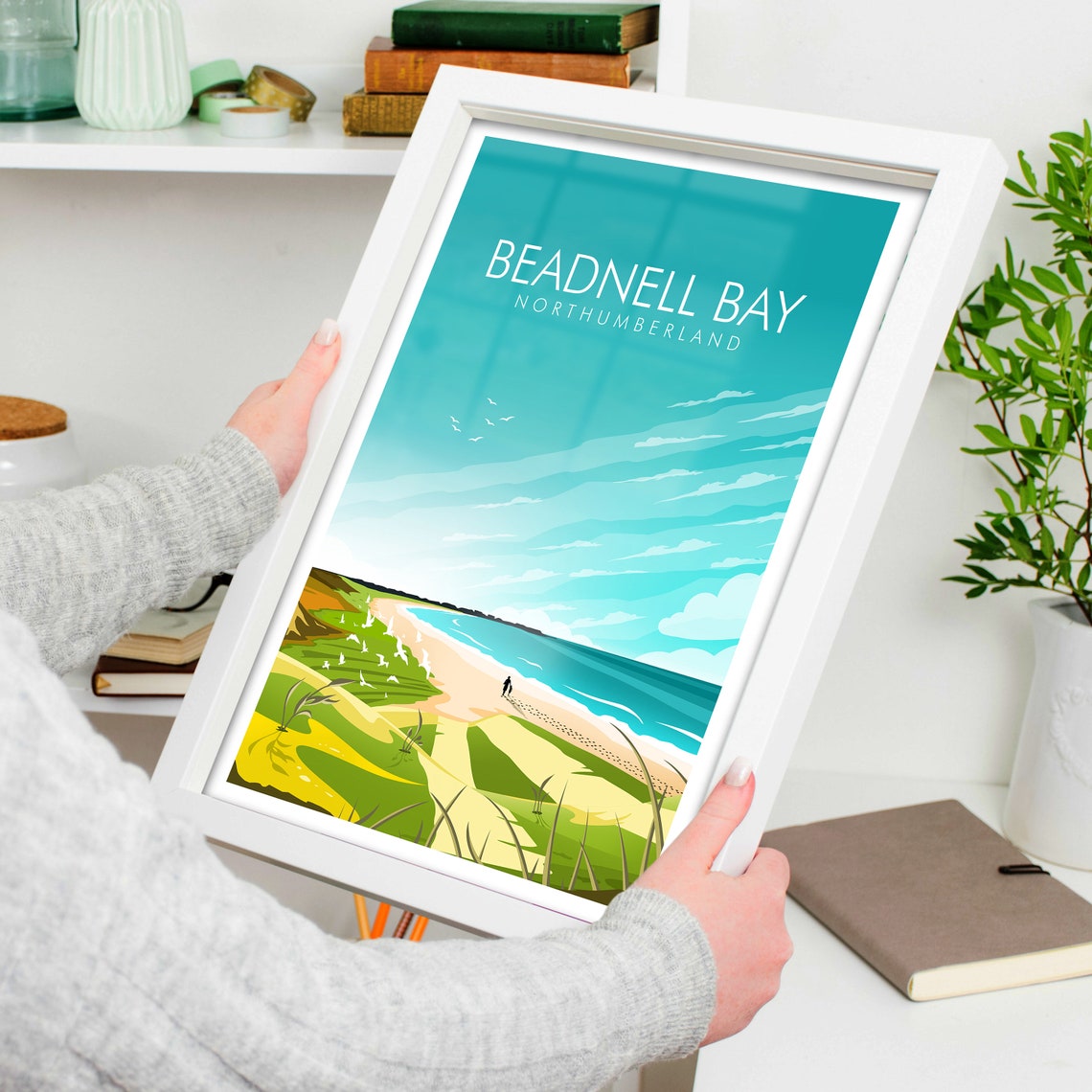 Beadnell Bay Northumberland Coastal Beach Dunes Vintage Travel Poster - Image 4