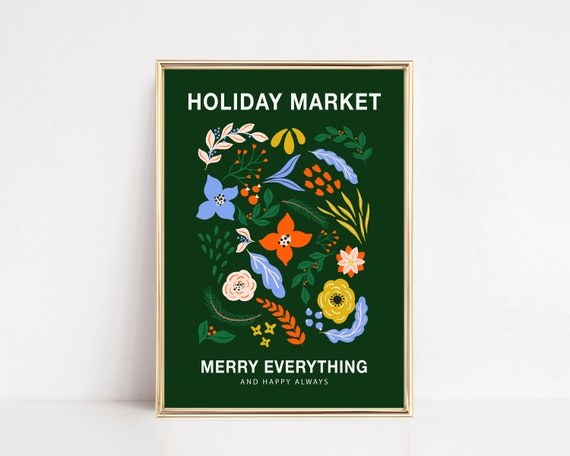 Modern Holiday Decor Christmas Flower Market Art Print