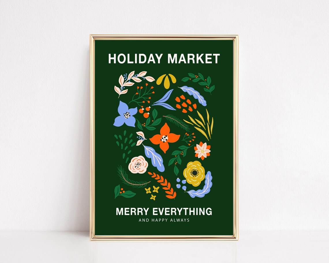 Modern Holiday Decor Christmas Flower Market Art Print