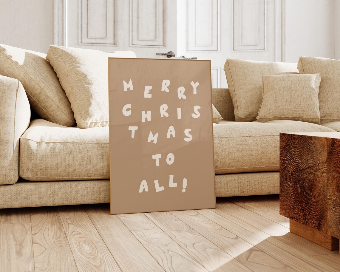 Merry Christmas To All Playful Beige Hand Lettered Holiday Poster - Image 2