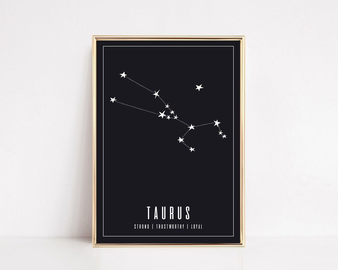 Taurus Constellation Black Night Sky Strong Loyal Zodiac Sign Poster