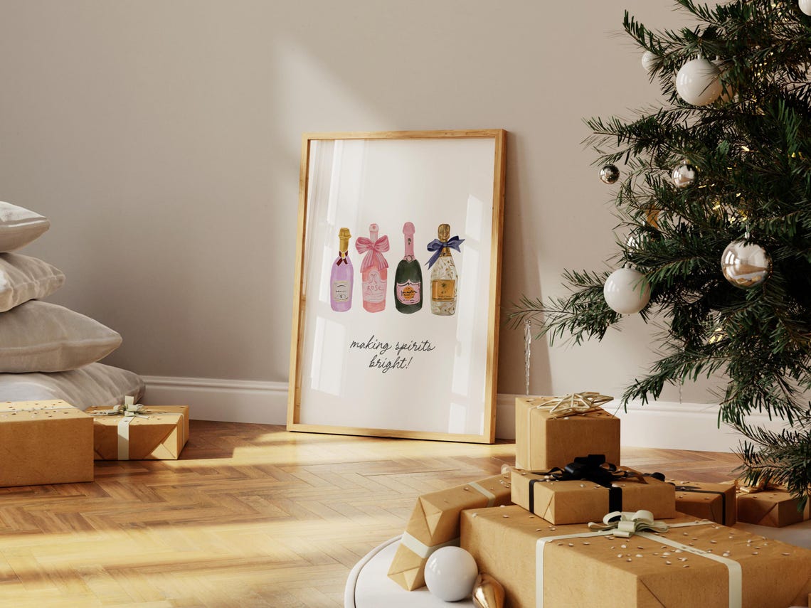 Making Spirits Bright Christmas Champagne Bottles Holiday Poster - Image 2