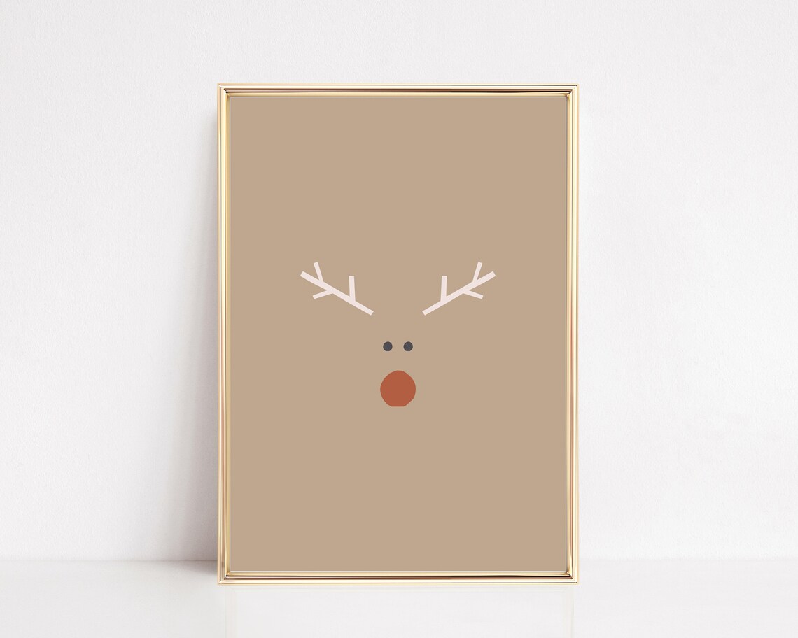 Reindeer Christmas Wall Art, Boho Minimalist Print