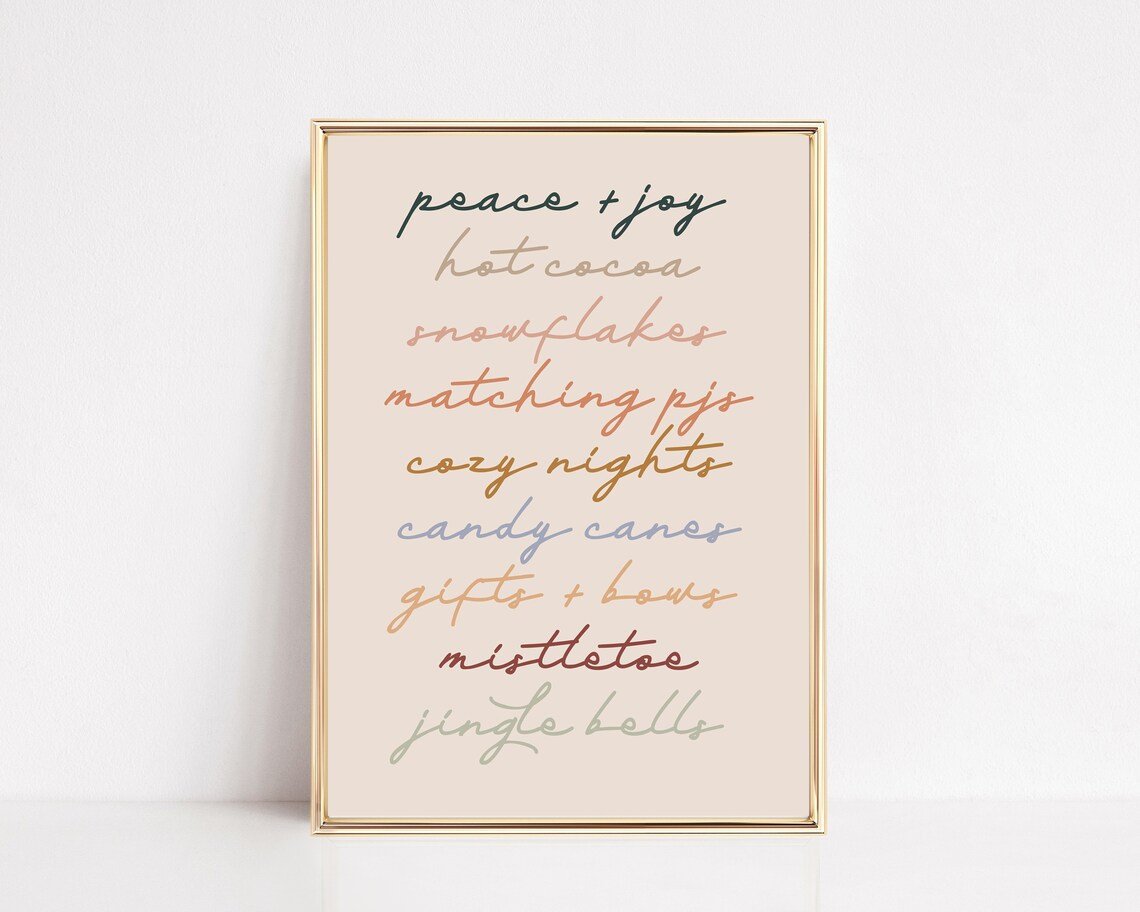 Boho Christmas Decor Art Print, Holiday Wall Art