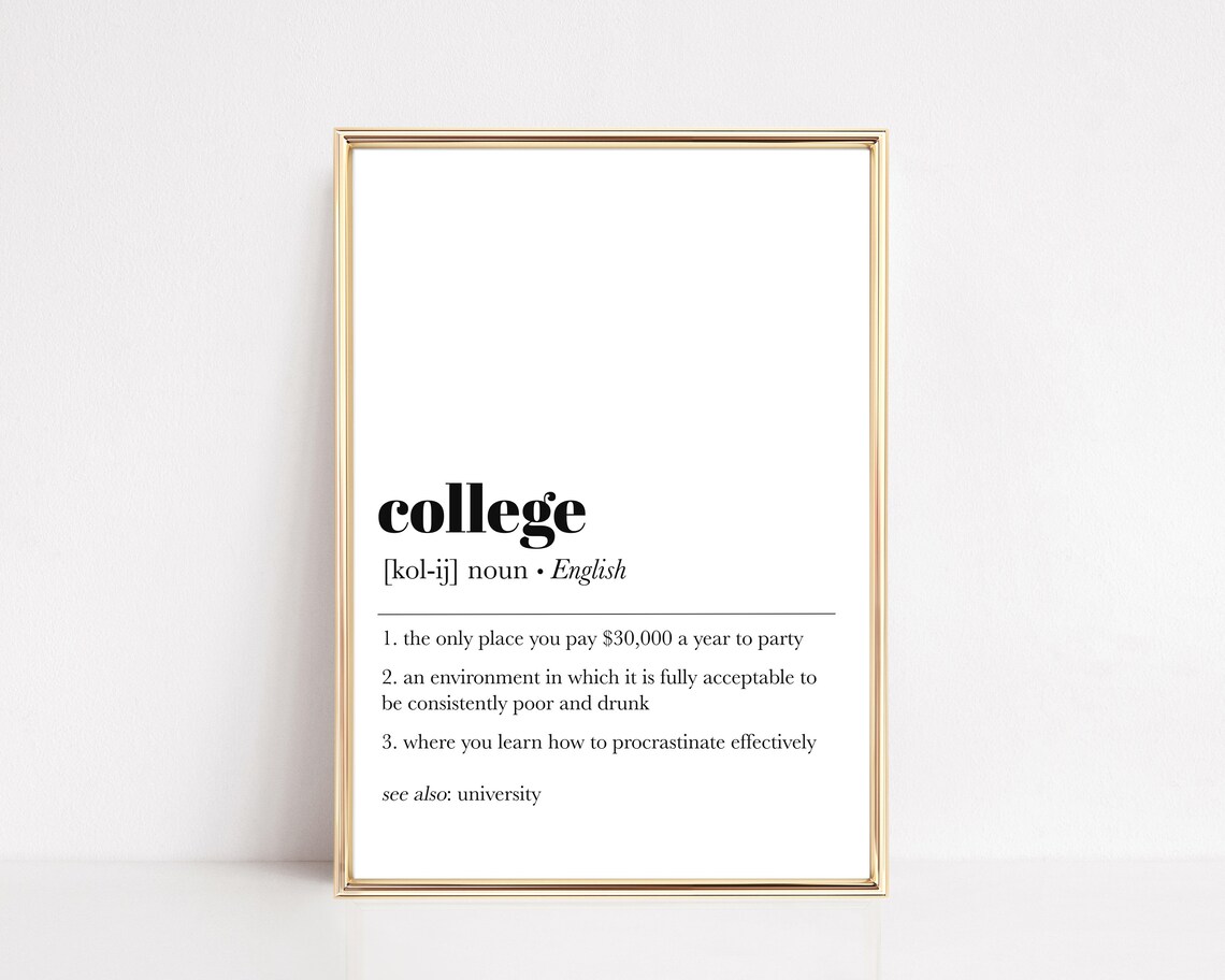 College Definition Print, Minimalist Dorm Decor