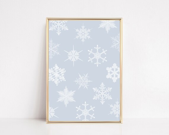Blue Snowflake Pattern Winter Print for Christmas Holiday Wall Decor