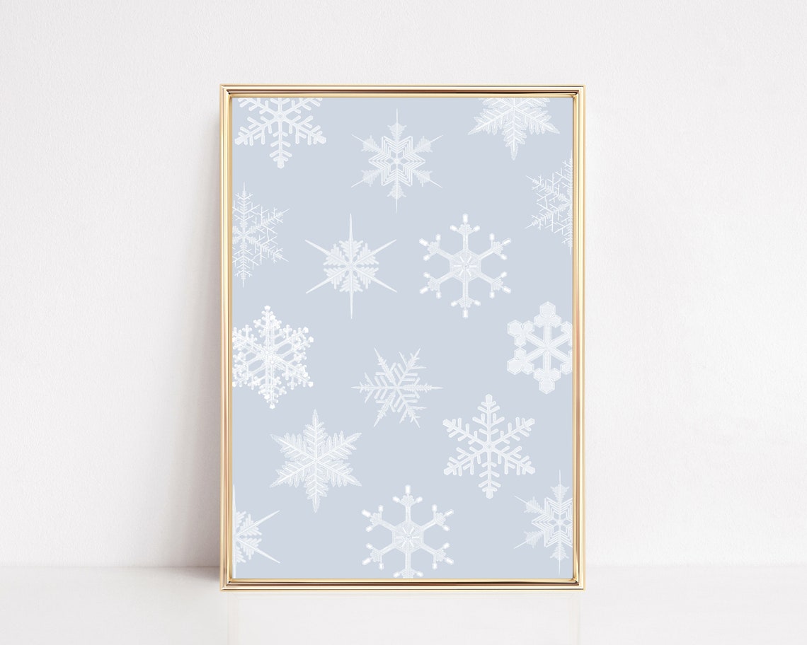 Blue Snowflake Pattern Winter Print for Christmas Holiday Wall Decor