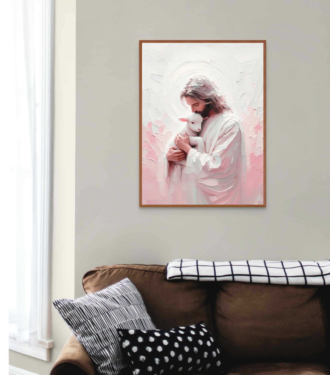 Jesus And Lamb Art Christian Painting Jesus Leaves The 99 Jesus Art Lds Art Bible Verse Wall Art Jesus Painting Parable Of Lost Sheep - Image 4