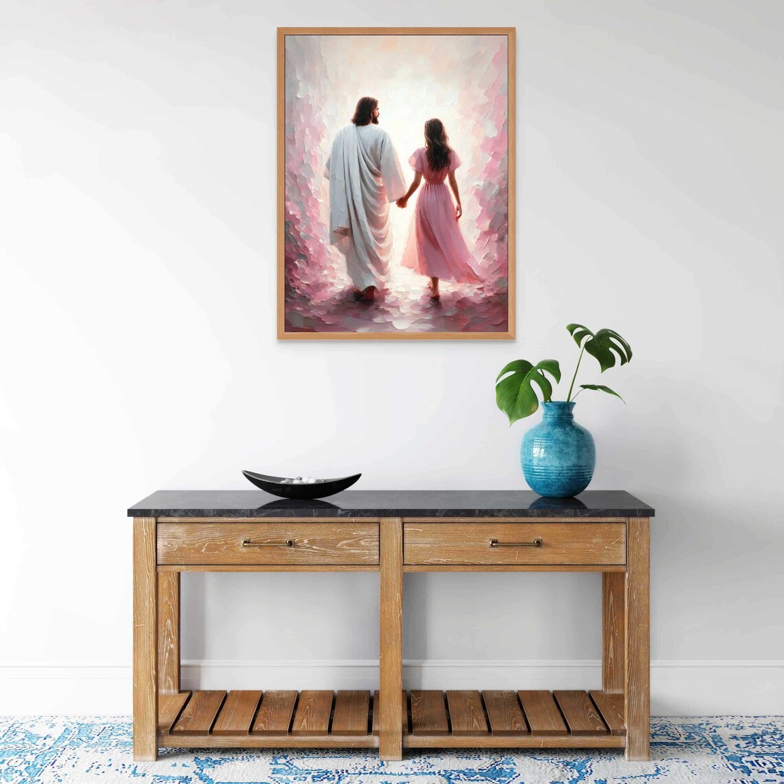 Jesus Christ and Woman Walking Hand in Hand into Radiant Light Poster - Image 6