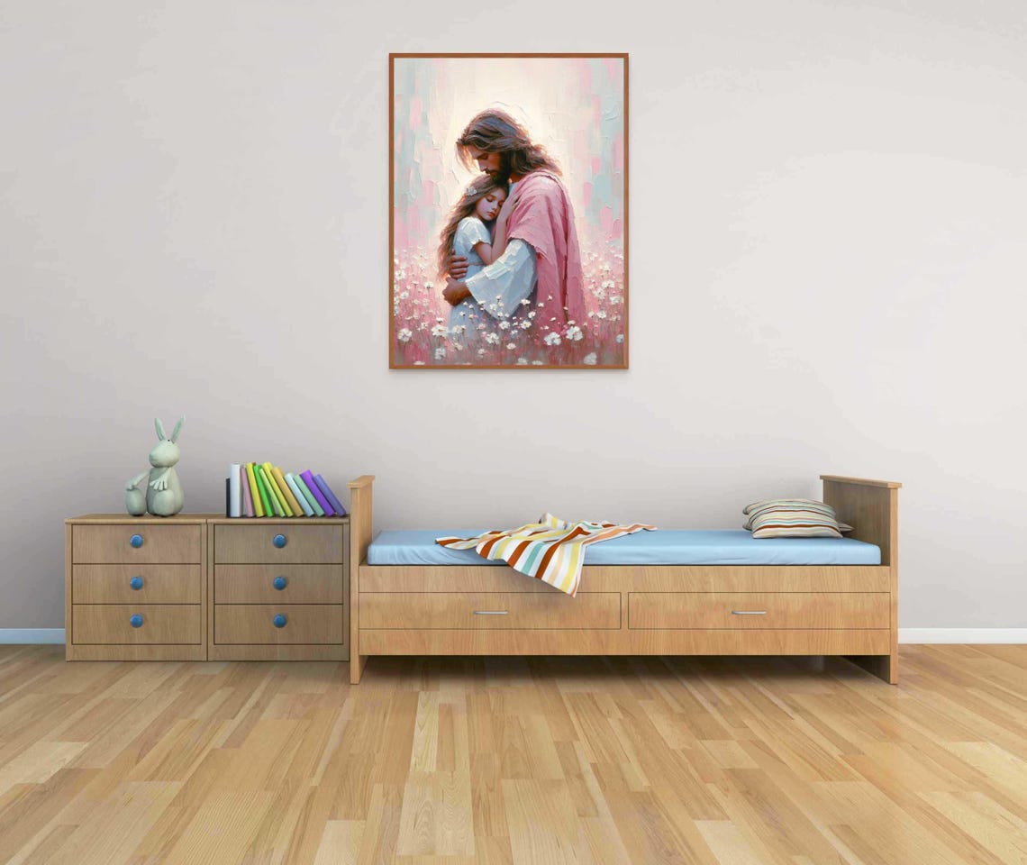 Her Savior Christian Painting Jesus With Girl Jesus Painting Lds Art Bible Painting Jesus With Children Wall Art Christian Picture - Image 5