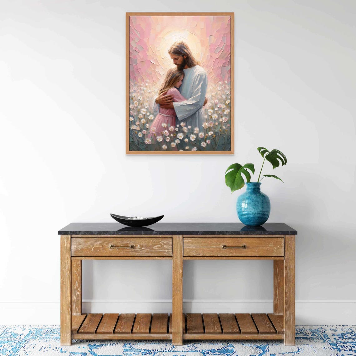 Jesus And Girl Embrace Modern Christian Art Jesus With Girl Jesus Portrait Lds Prints Bible Art Jesus And Kids Jesus With Children - Image 4