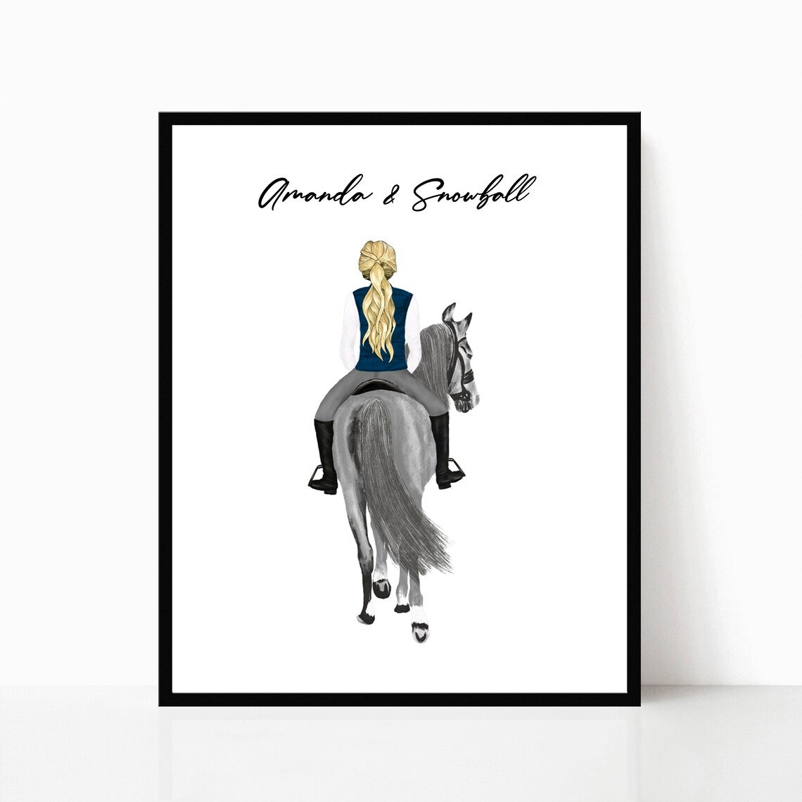 Rider On Gray Horse Amanda and Snowfall Equestrian Portrait Poster