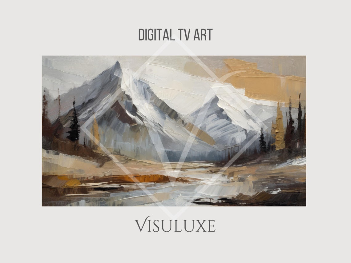 Gray Neutral Snow Capped Mountains Abstract Landscape Painting Poster - Image 4