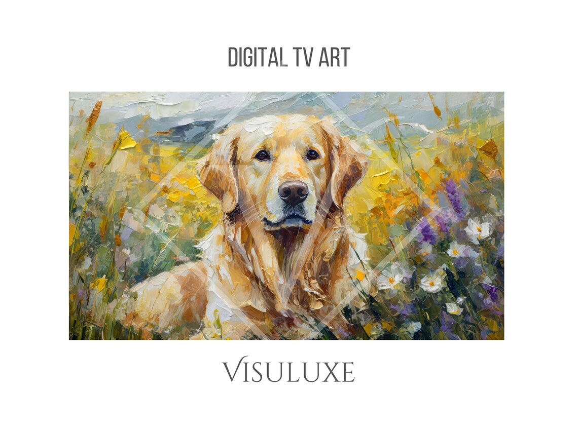 Golden Retriever Dog Wildflowers Meadow Portrait Pet Painting Wall Art - Image 4