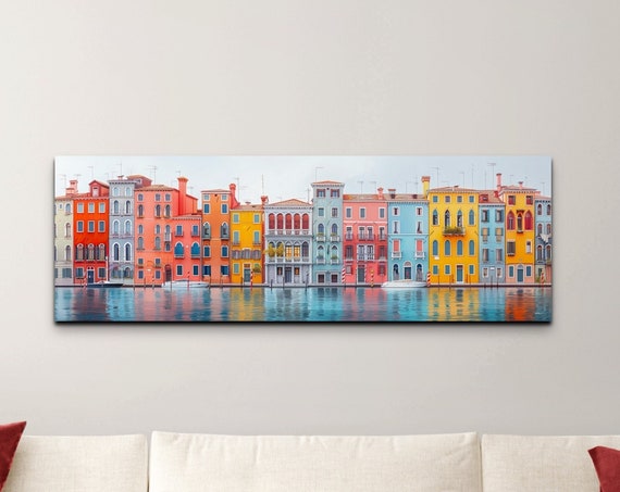 Colorful Venice Italy Landmark Boat River Oil Painting Watercolor Wall Art Calming Poster Print Homeoffice Room Decor Gifts