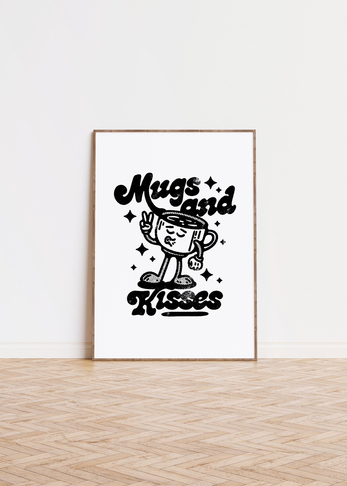 Hand Drawn Coffee Print, Retro Neutral Decor