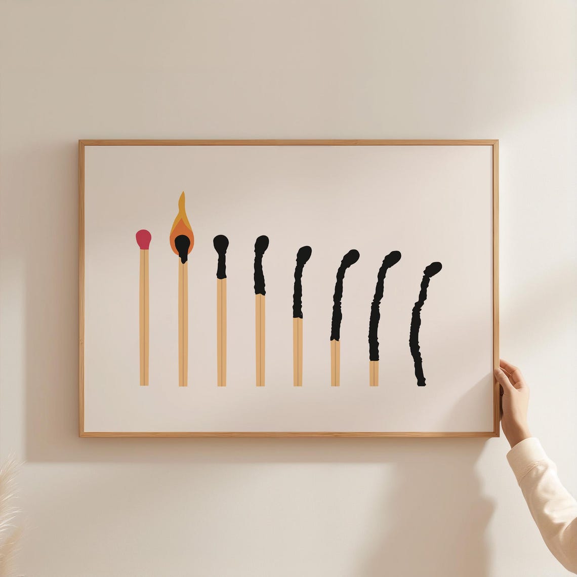 Minimalist Matchstick Row With One Lit Flame Modern Wall Poster