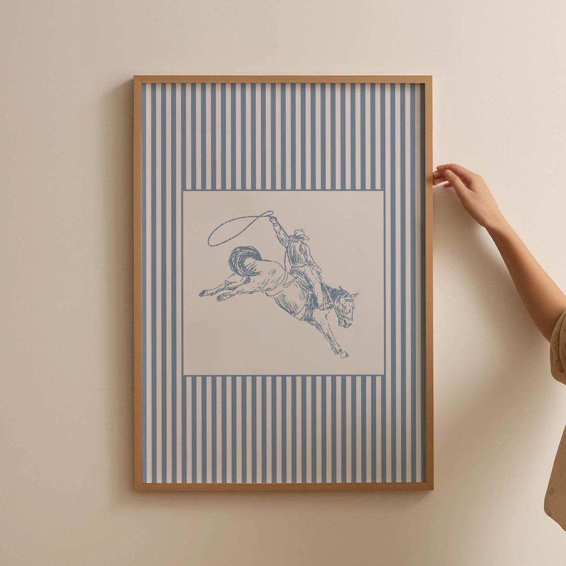 Cowboy Sketch Art Print, Grandmillennial Blue Nursery