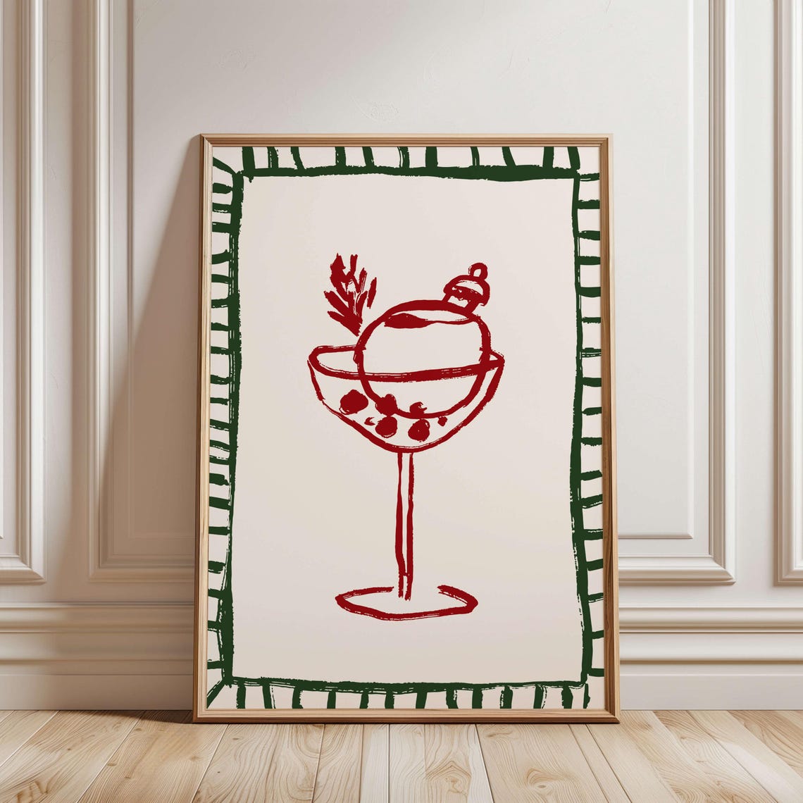 Christmas Cocktail Martini Glass Poster Red Green Holiday Bar Decor