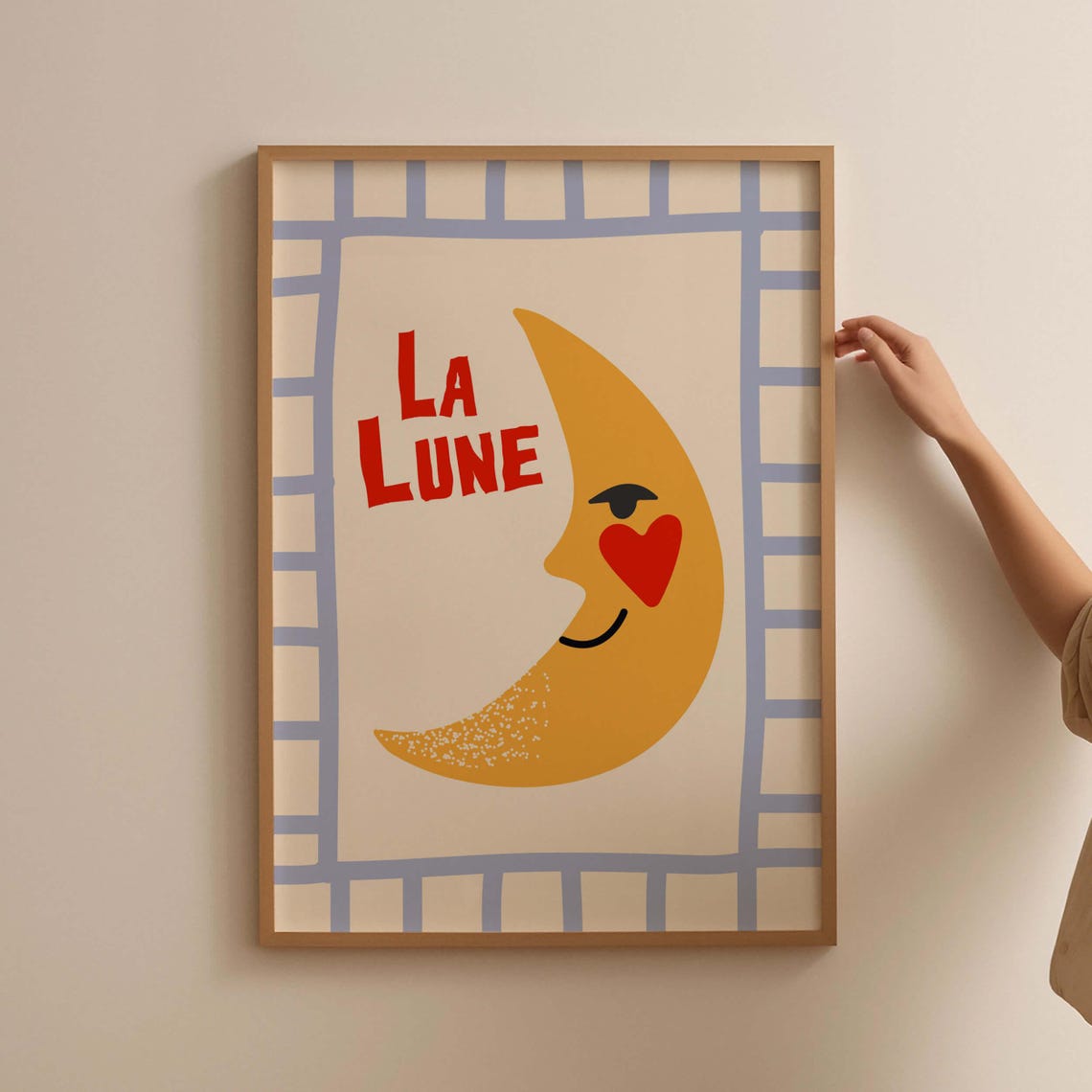 La Lune Smiling Crescent Moon With Heart Red Typography Poster