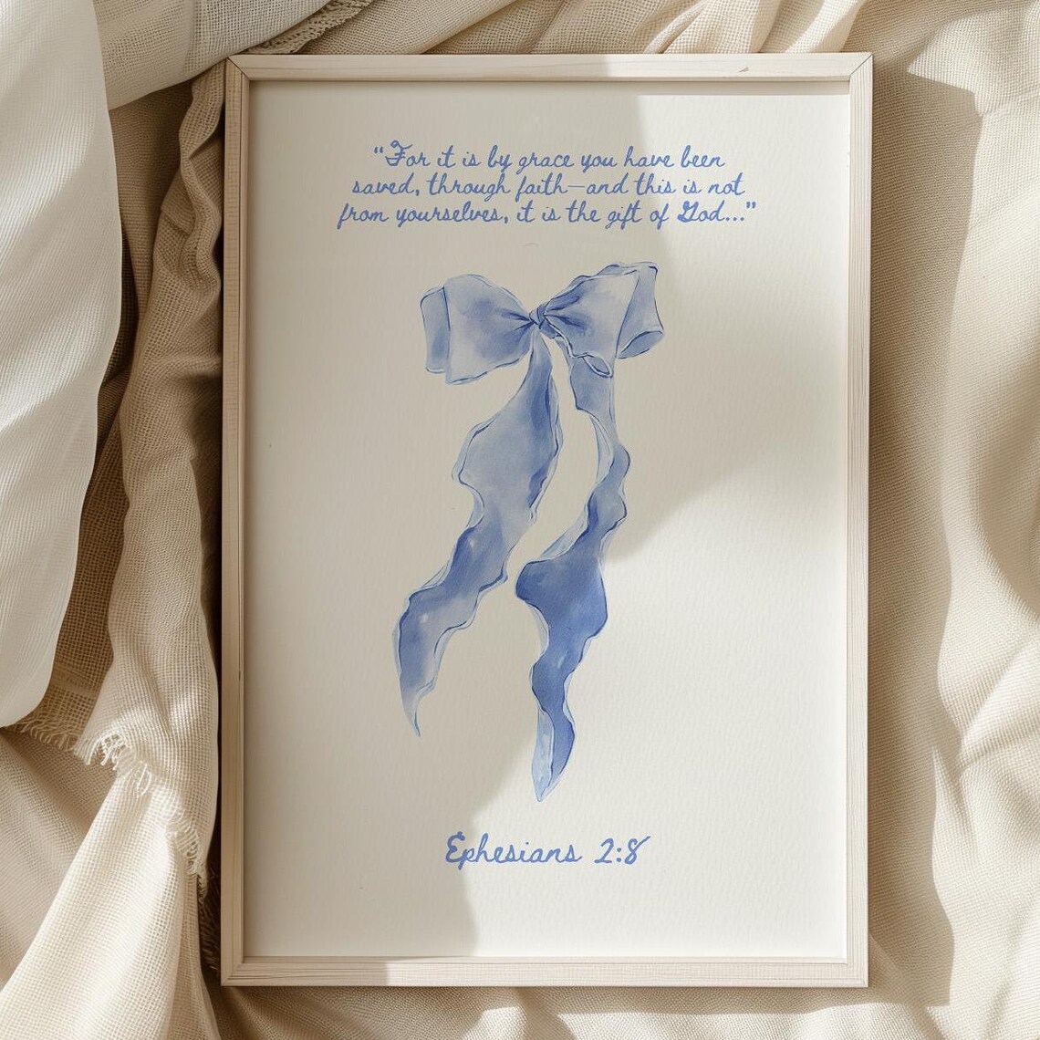 Coquette Scripture Print Blue Bow Christian Wall Art