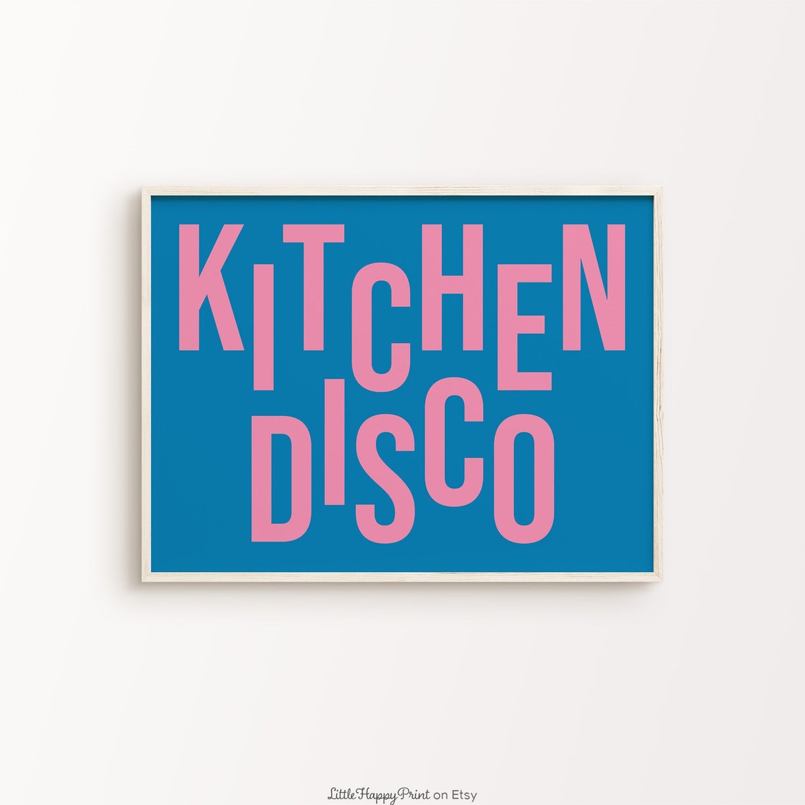 Kitchen Disco Pink on Blue Retro Jumbled Letter Dance Poster