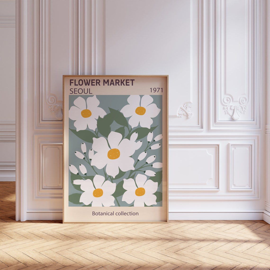 Flower Market Seoul 1971 White Daisy Botanical Collection Poster - Image 3