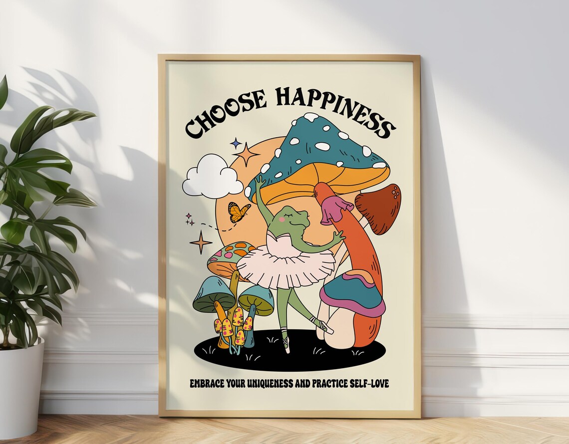 Choose Happiness Groovy Poster, Retro Quote Art Print - Image 3