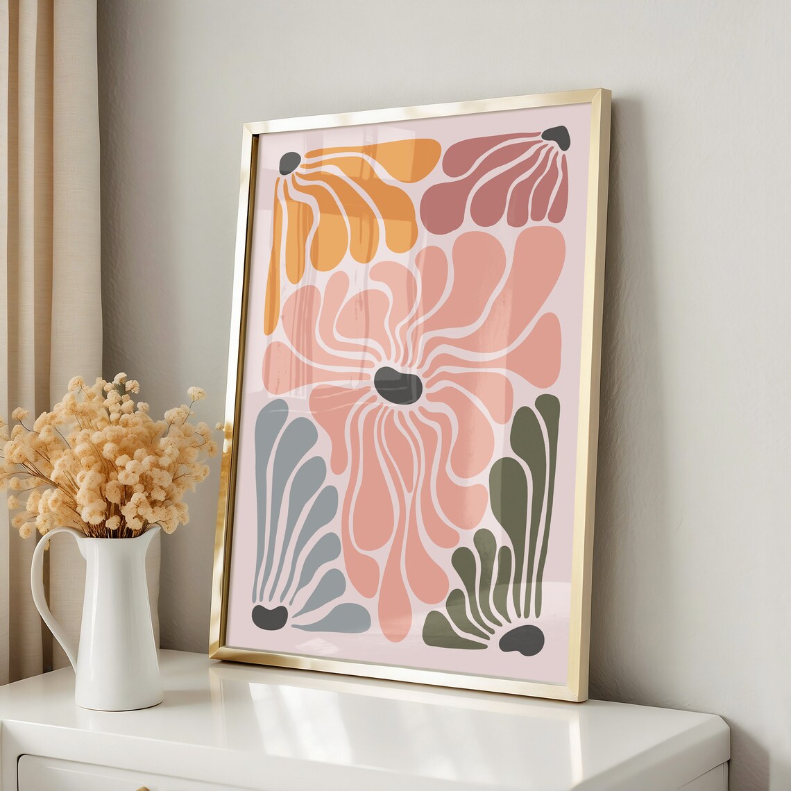 Matisse Inspired Abstract Coral Grey Flowers Modern Art Poster - Image 3