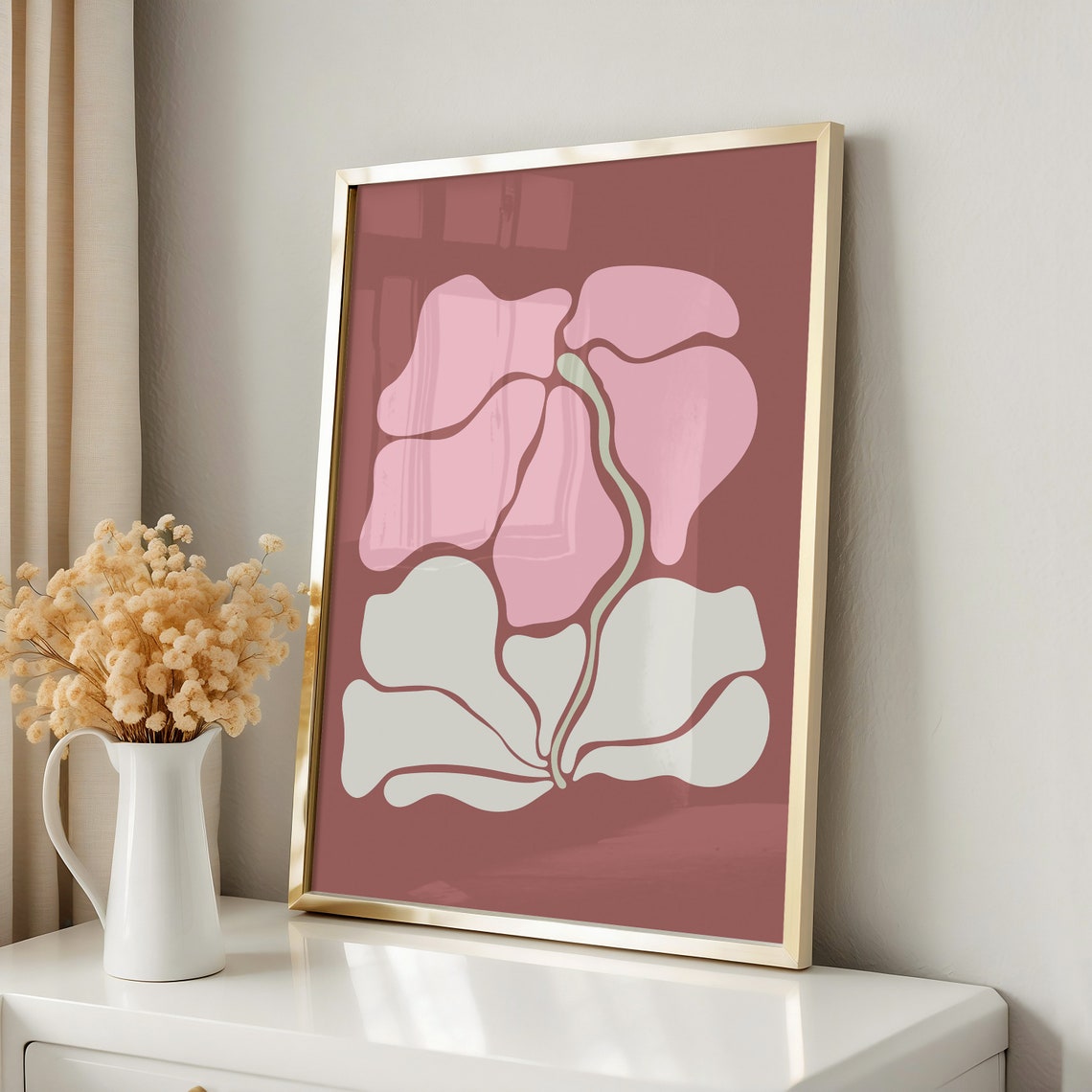 Matisse Style Pink Abstract Floral Bloom on Terracotta Art Poster - Image 3