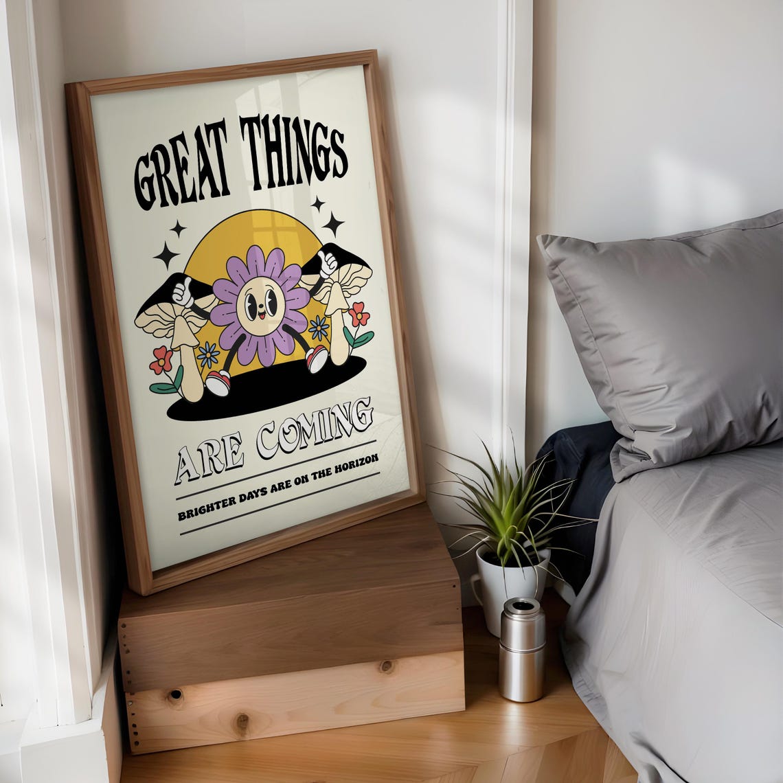 Great Things Are Coming Retro Flower Positive Quote Motivation Poster - Image 2