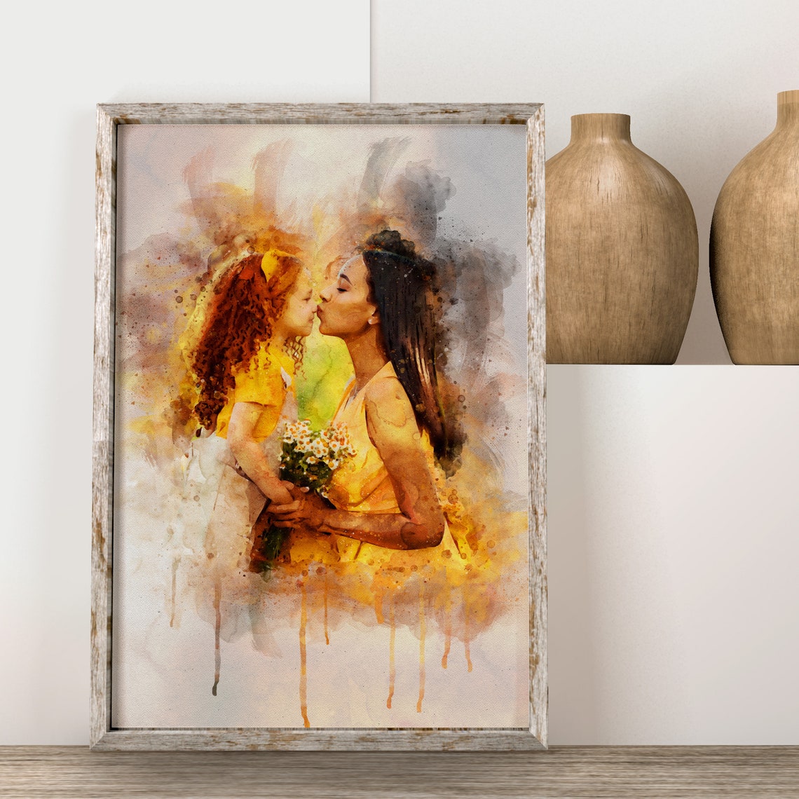 Personalized Mothers Day Gift Custom Mother Daughter Illustration Wall Art Family Portrait Painting From Photo Gift For Mom Wife Sister - Image 4