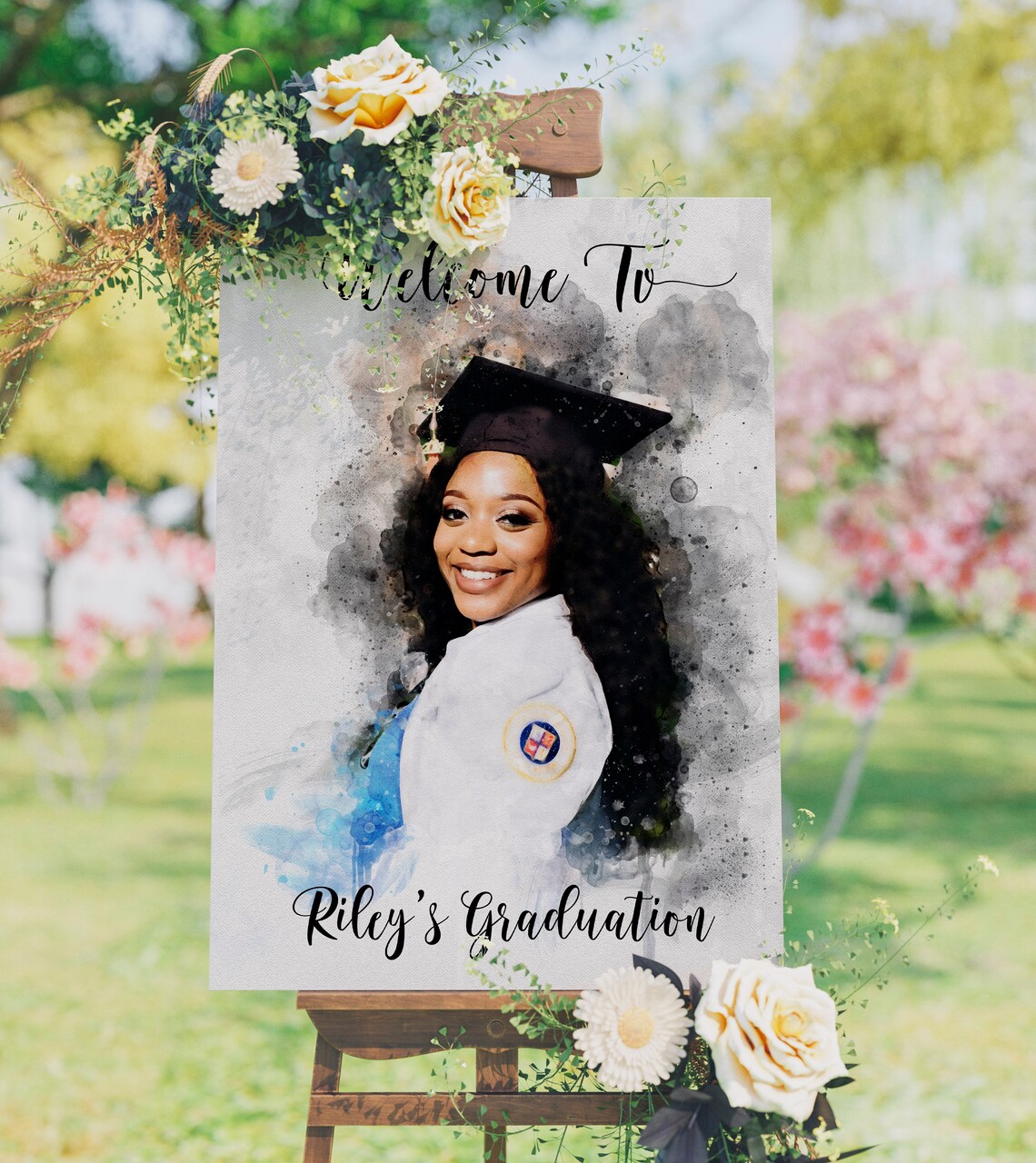 Graduation Party Welcome Sign Grad Party Sign From Photo Watercolour Graduation Sign Graduation Party Decor University Grad Party Sign