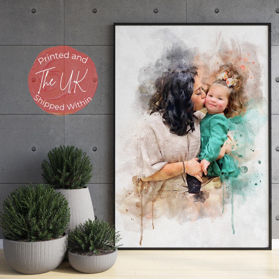 Personalised Mother Daughter Gift Family Portrait Painting Gift For Wife Mum Birthday Gift Watercolour Portrait From Photo Print