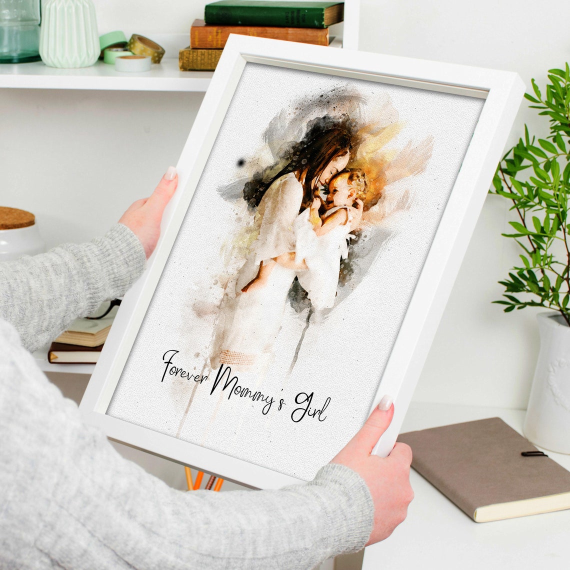 Family Portrait Couple Portrait From Photo Watercolor Baby Portrait New Mom Gift Gift For Mom Birthday Gift For Wife Husband Wall Art - Image 3