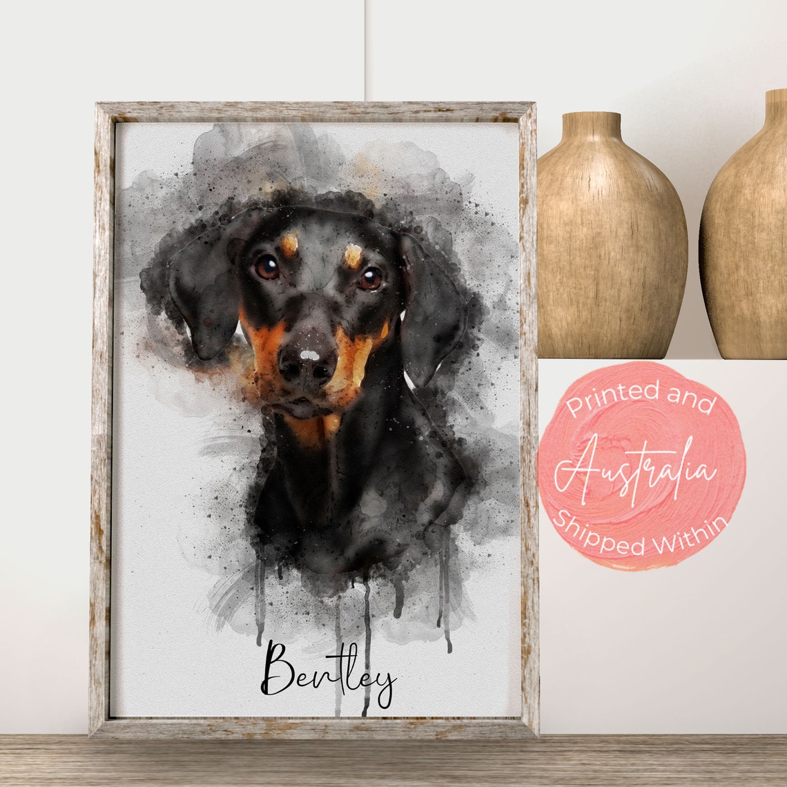 Watercolor Golden Cocker Spaniel Portrait Custom Pet Name Poster - Image 3