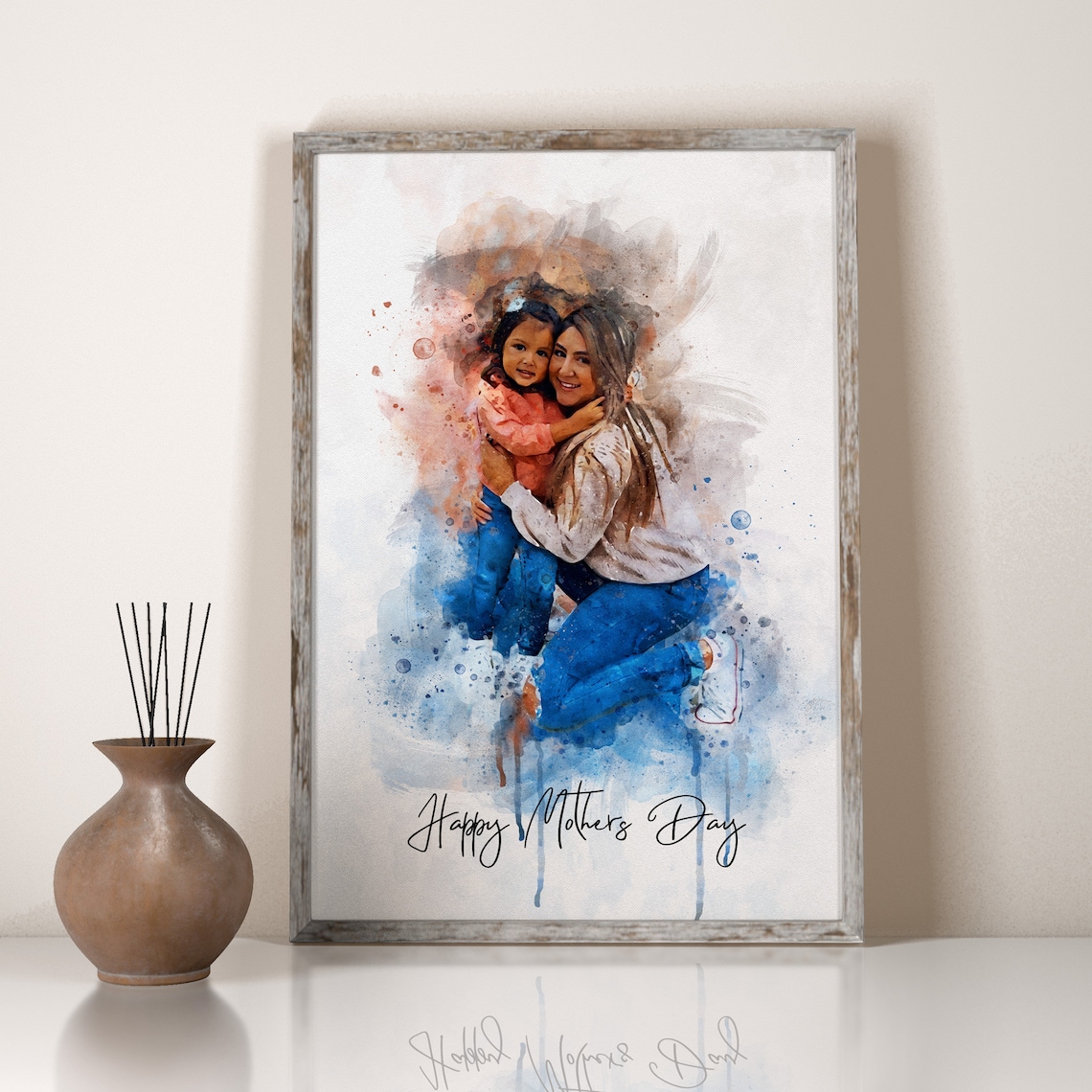 Personalised Mothers Day Gift Watercolour Family Portrait Mom Gift Birthday Gift Painting From Photo Gift For Mum Mothers Day Print