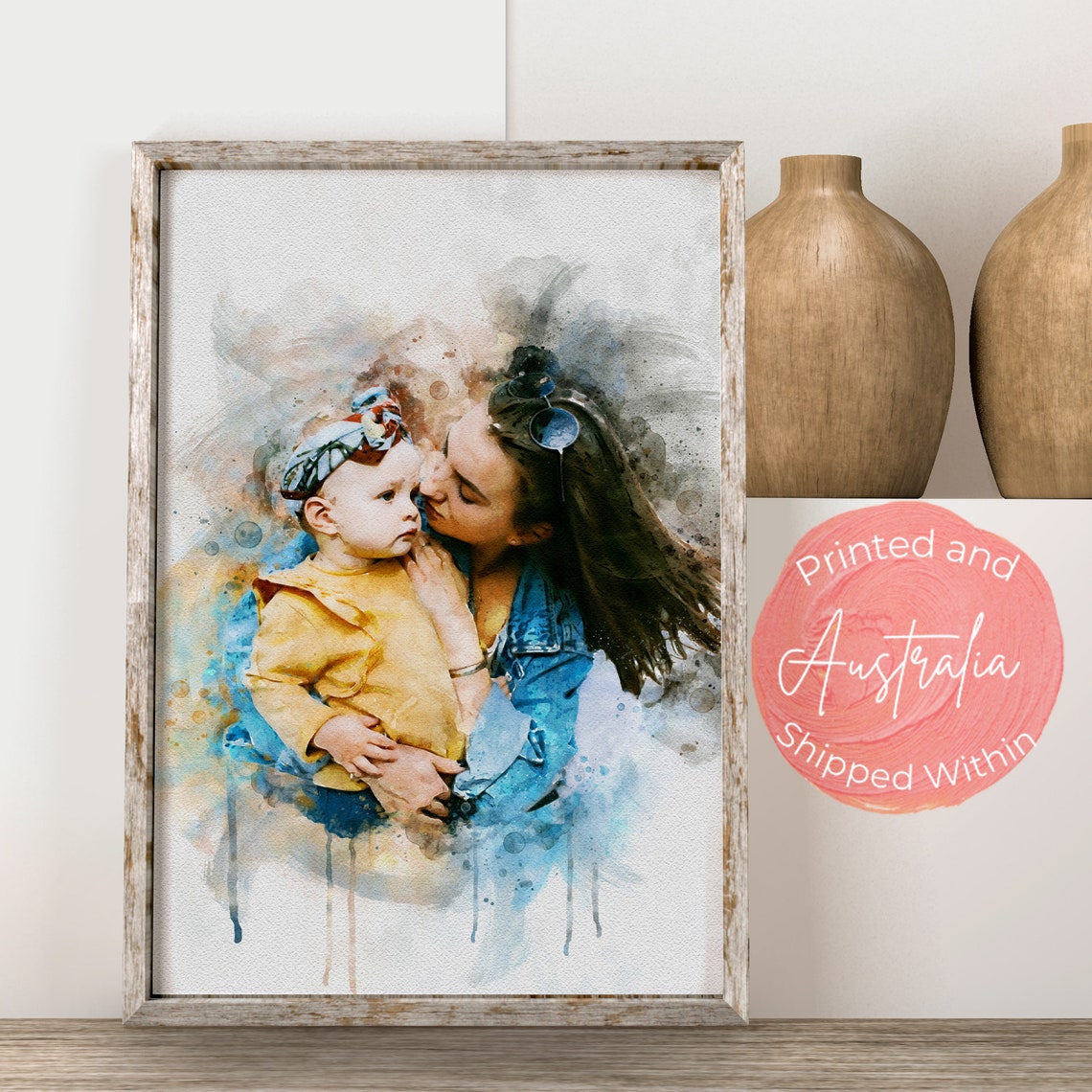 Mothers Day Personalised Watercolour Print From Photo Gift For Mom Mother Grandma Family Portrait First Mothers Day Gift From Daughter