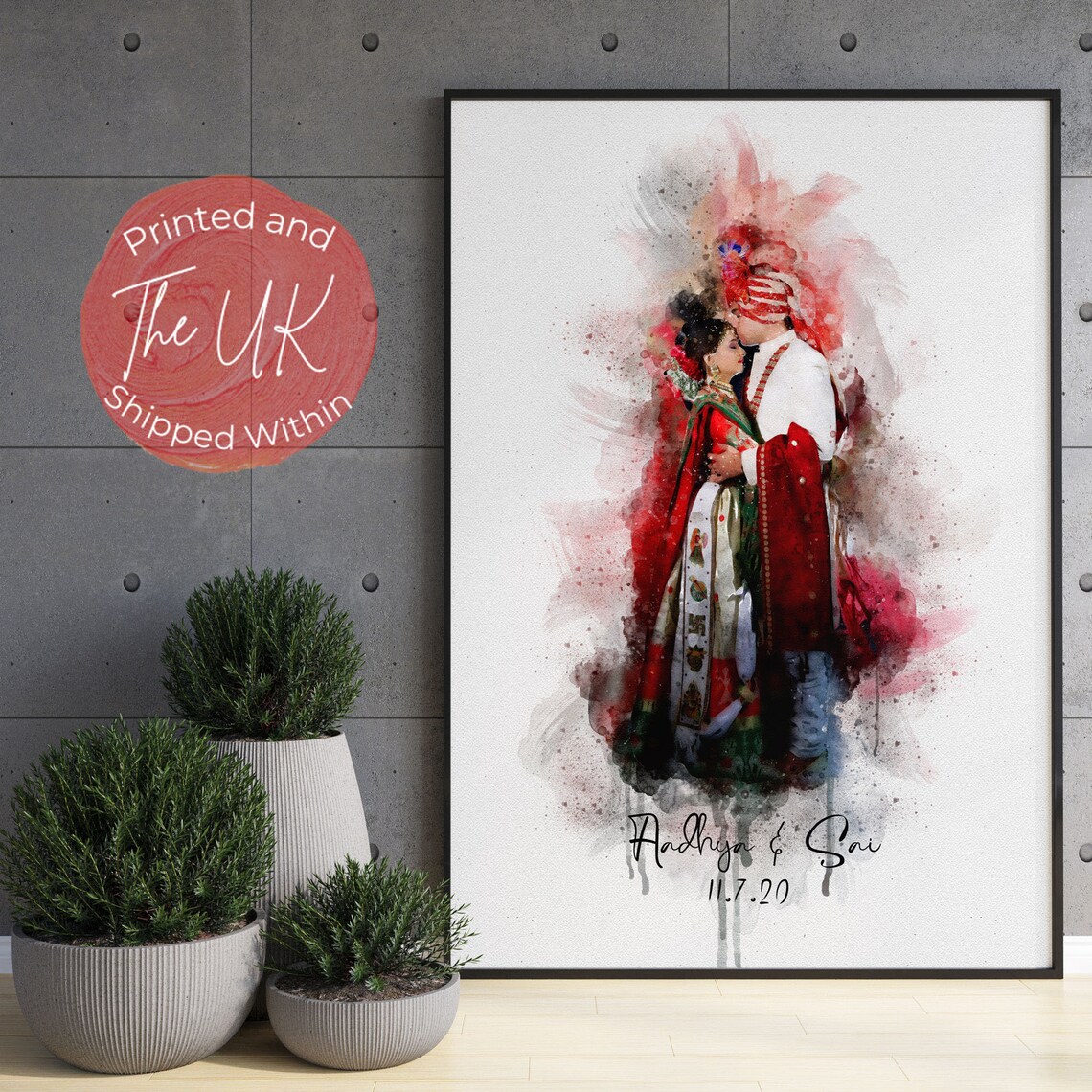 Personalized Wedding Watercolor Couple Portrait Print - Image 2
