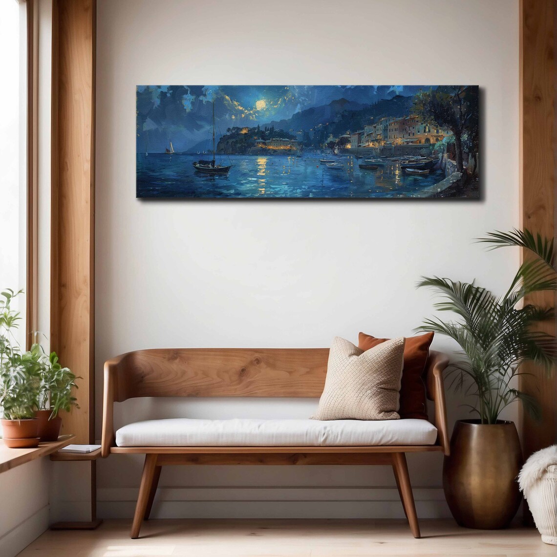 Portofino Italy Moonlit Harbor With Boats at Night Travel Poster - Image 4
