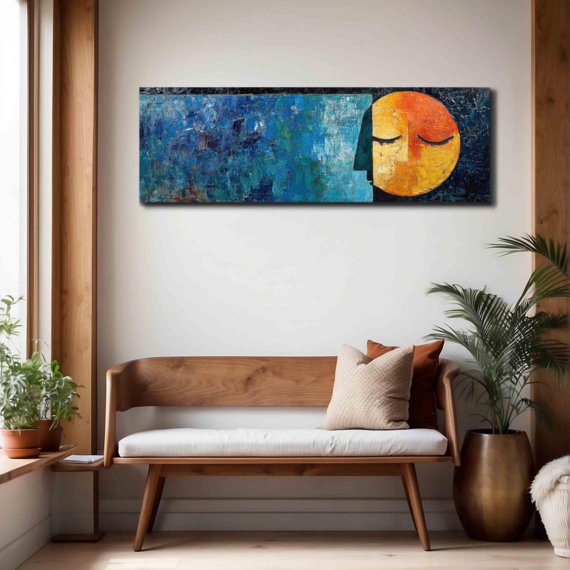 Abstract Sun Face Profile Blue Modern Surreal Panoramic Art Poster - Image 4