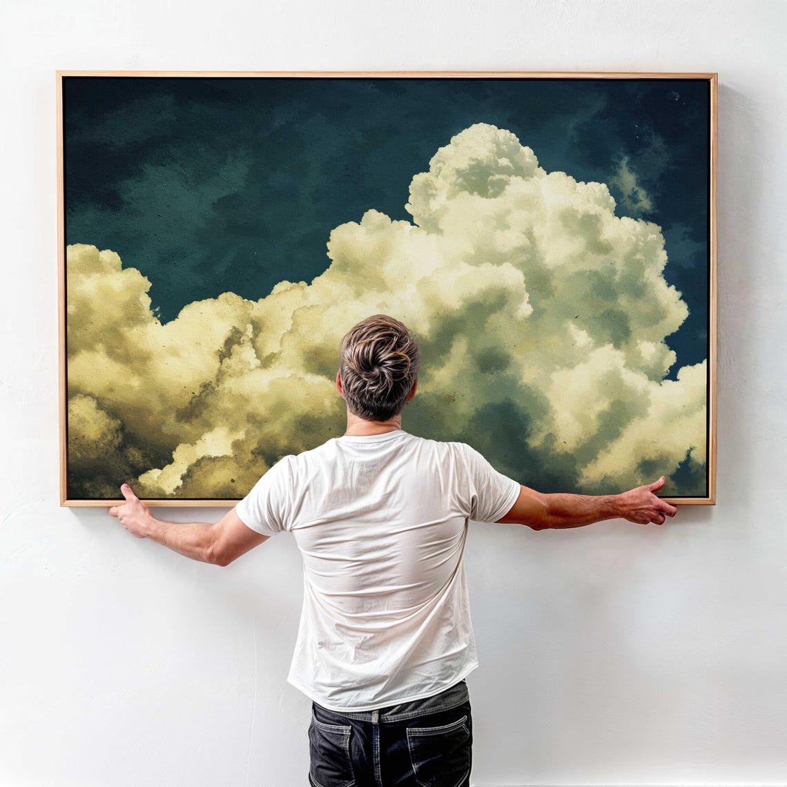 Cloud Wall Art Framed Canvasposter Print Above Bedsofa Decor Modern Minimalist Horizontal Wall Art Ready To Hang Large Wall Art Framed - Image 4