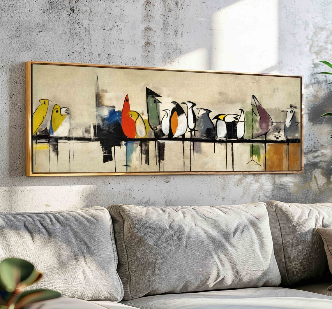 Birds On Wire Abstract Modern Horizontal Art Print