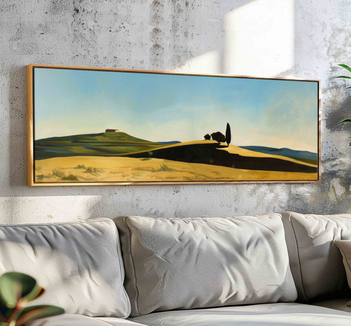 Golden Hills Cypress Trees Farmhouse Soft Blue Sky Tuscany Art Print